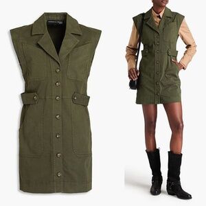 VERONICA BEARD | Cotton-Blend Twill Button Mini Dress in Army Green | Size 6